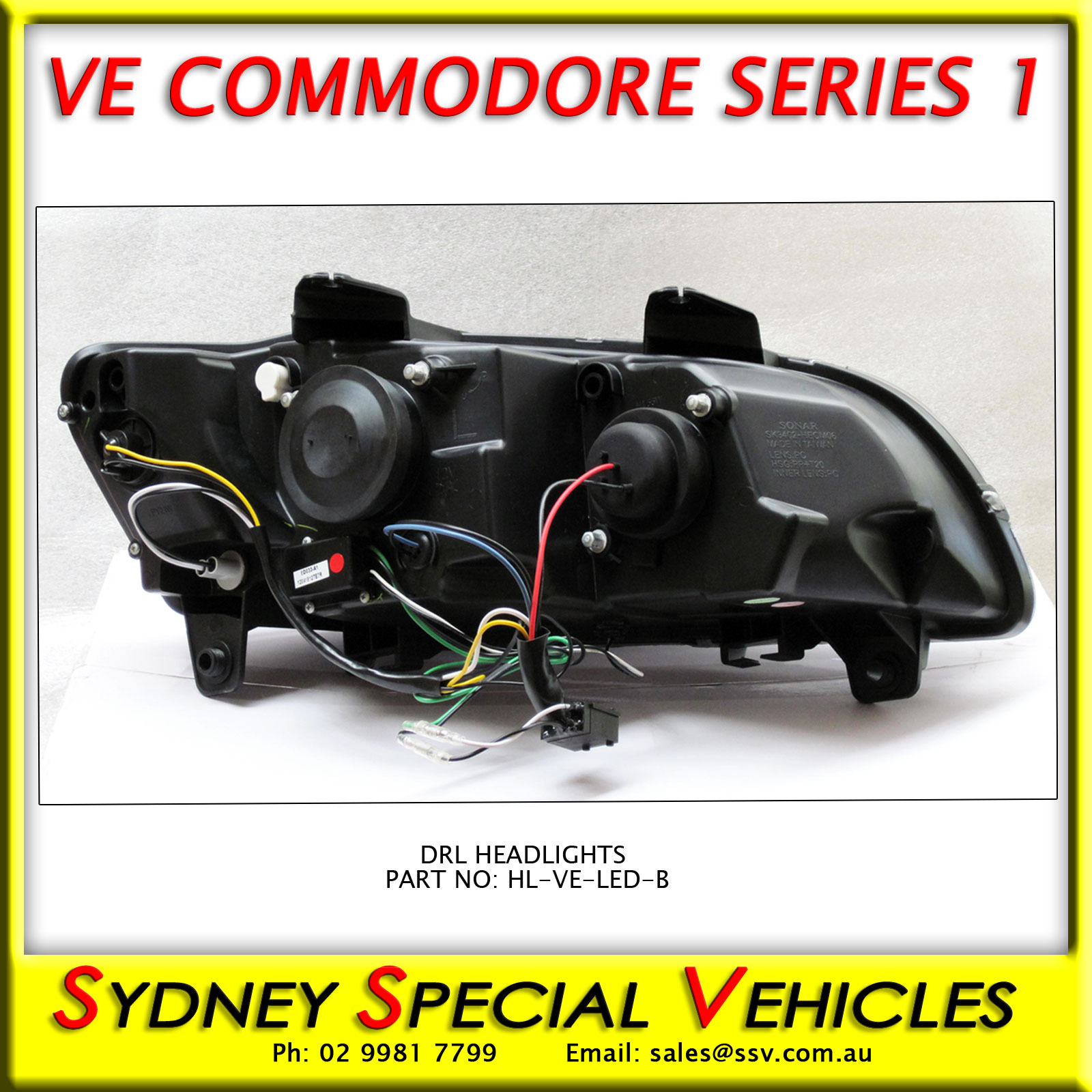 HEADLIGHT FOR VE COMMODORE SERIES 1 RIGHT HAND BLACK DRL