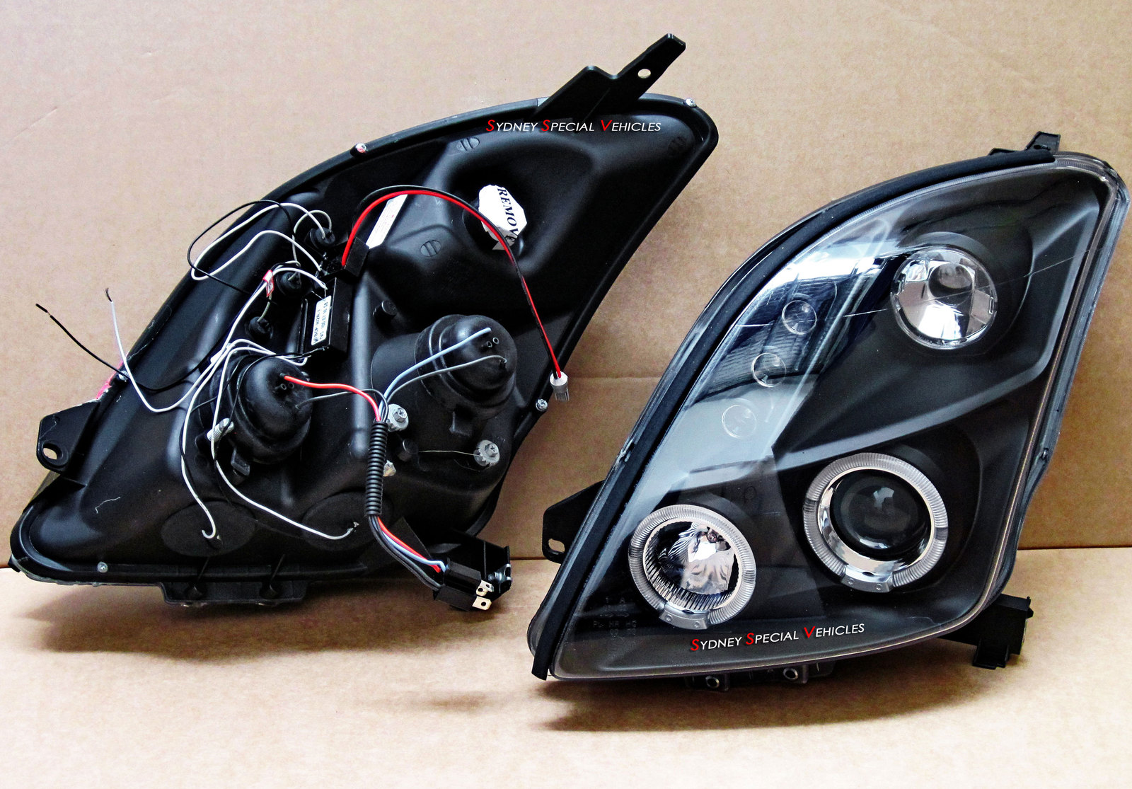 HEADLIGHTS FOR SWIFT 2005 2010 BLACK PROJECTOR STYLE WITH ANGEL EYES