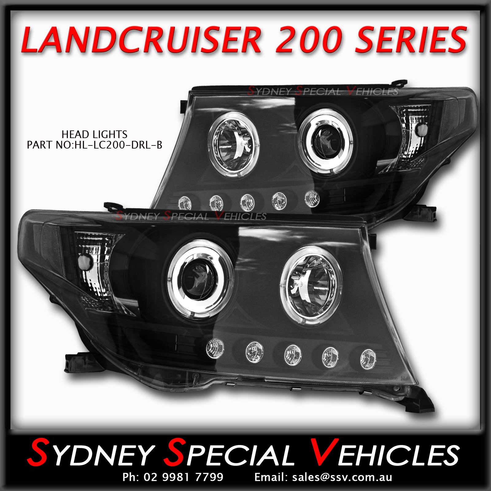 HEADLIGHTS FOR LANDCRUISER 200 SERIES BLACK ANGEL EYE PROJECTOR STYLE