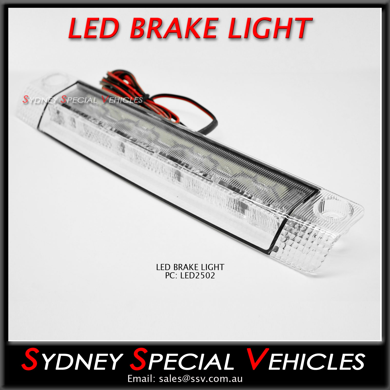 LED BRAKE LIGHT FOR REAR WING SPOILER 250 mm long Clear lens