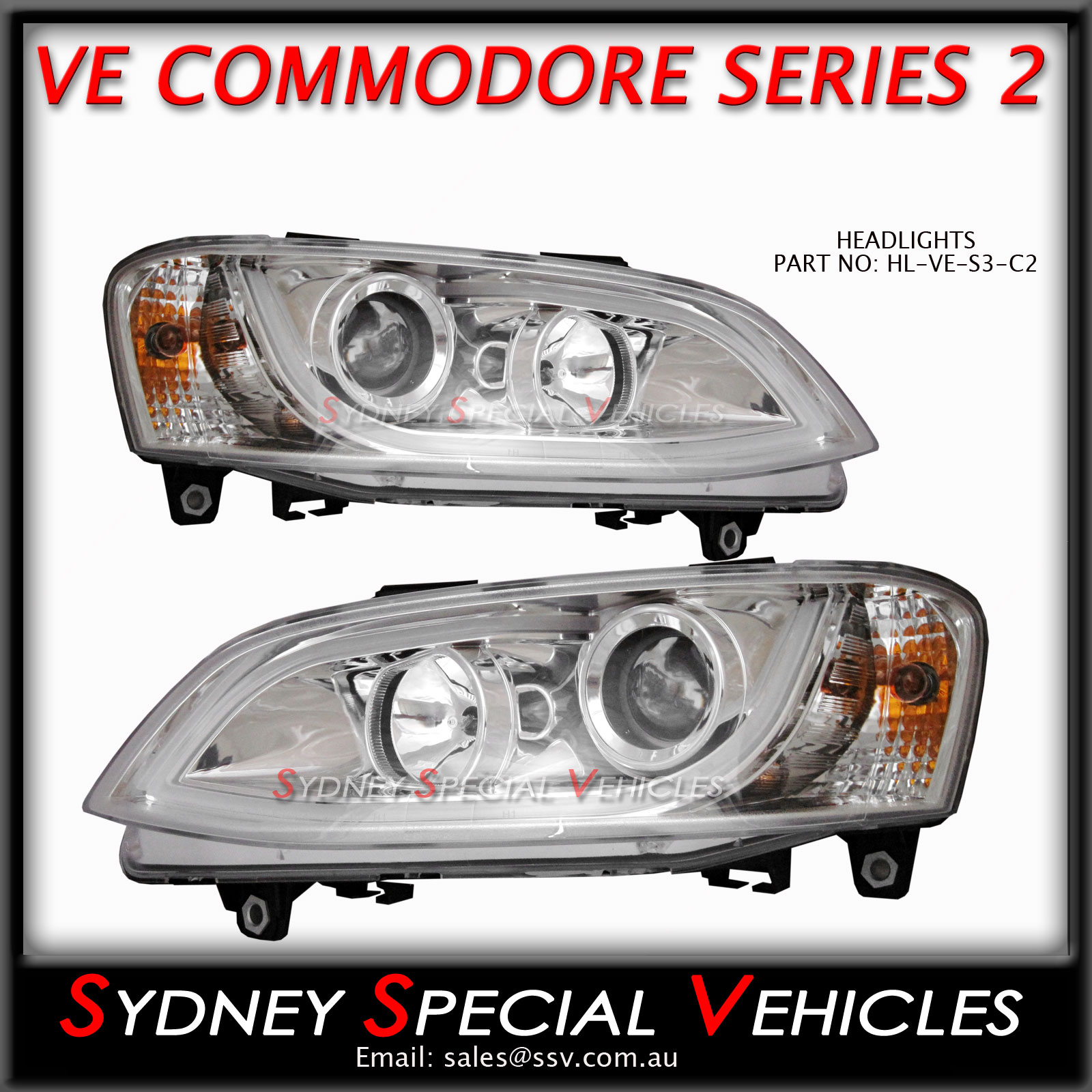 HEADLIGHTS FOR VE COMMODORE SERIES 2 CHROME DRL WITH CONTINUOUS LED STRIP