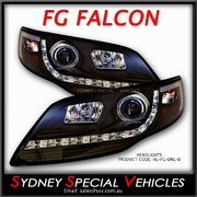 HEADLIGHTS FOR MK1 FG FALCON XT FPV GT & G6 G6E - DRL STYLE - BLACK 