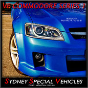  HEADLIGHTS FOR VE COMMODORE SERIES 1 - BLACK DRL WITH CONTINUOUS LED STRIP