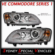  HEADLIGHTS FOR VE COMMODORE SERIES 1 - CHROME  DRL WITH CONTINUOUS LED STRIP