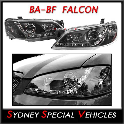 HEADLIGHTS FOR BA-BF FALCON - DRL STYLE - BLACK