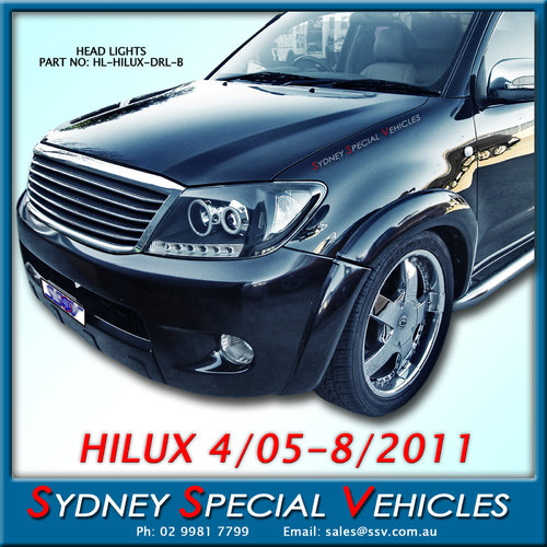 HEADLIGHTS FOR HILUX 4/2005 - 8/2011 - BLACK PROJECTOR STYLE WITH ANGEL EYES 