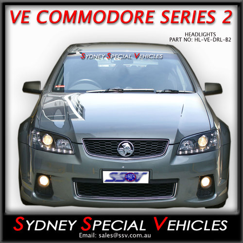  HEADLIGHTS FOR VE COMMODORE SERIES 2 - BLACK DRL STYLE