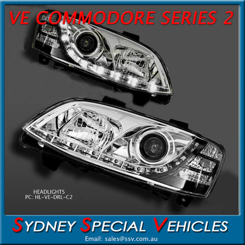  HEADLIGHTS FOR VE COMMODORE SERIES 2 - CHROME  DRL STYLE