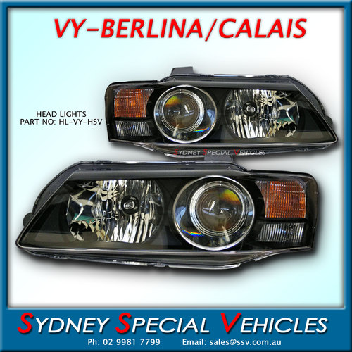HEADLIGHTS FOR VY CALAIS & HSV MODELS - FACTORY PROJECTOR STYLE BLACK