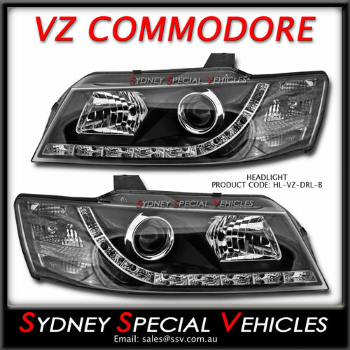 DRL PROJECTOR HEADLIGHTS FOR VZ COMMODORE - BLACK