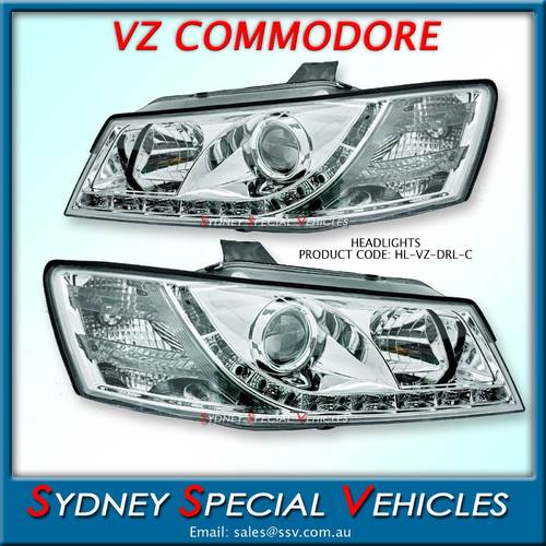 HEADLIGHTS FOR VZ COMMODORE - DRL STYLE - CHROME